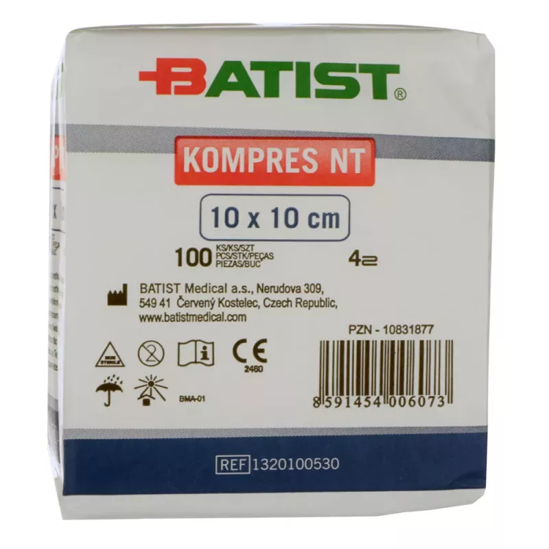 Kompresy włókninowe 10 x 10 cm, 4 W, 100 szt.
