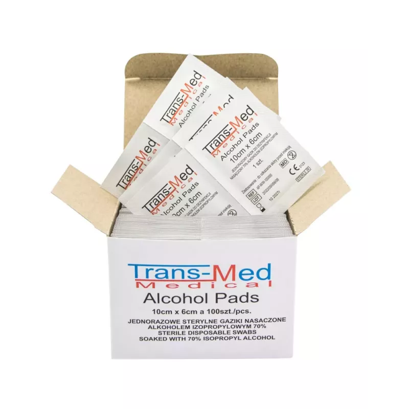 Gaziki nasączone alkoholem, jałowe, 10 x 6 cm, 100 szt.