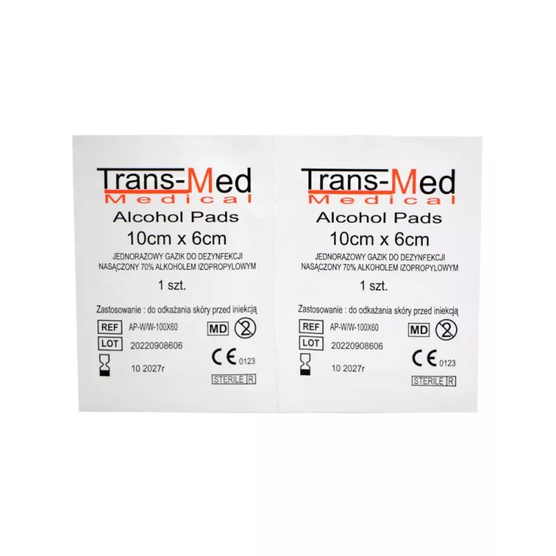 Gaziki nasączone alkoholem, jałowe, 10 x 6 cm, 100 szt.