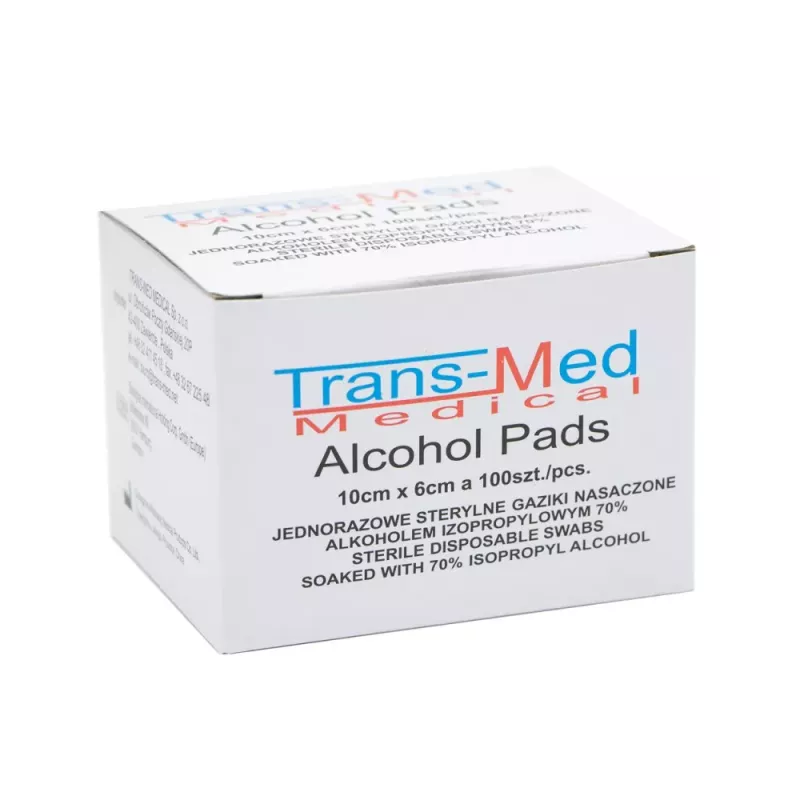 Gaziki nasączone alkoholem, jałowe, 10 x 6 cm, 100 szt.