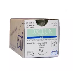 Daclon Nylon niebieski z igłą okrągłą (1/2 koła), 12 saszetek