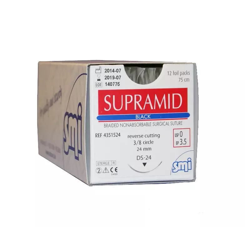 Supramid black multifilament USP 4/0 igła prosta, 12 saszetek