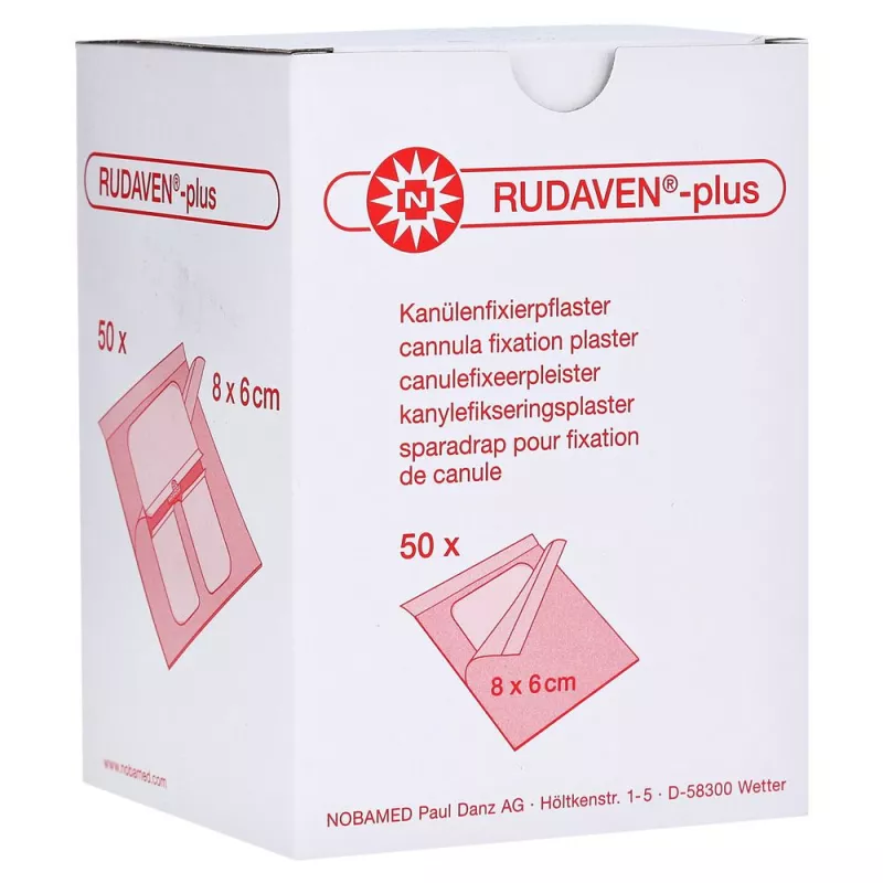 Rudaven® plus  sterylny opatrunek do mocowania kaniul 8 x 6 cm, 50 szt.