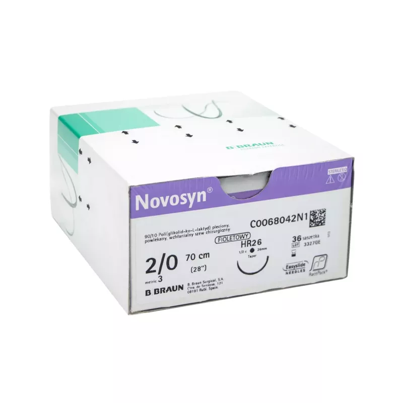 Safil Novosyn B.Braun fioletowy z igłą okrągłą (1/2 koła)